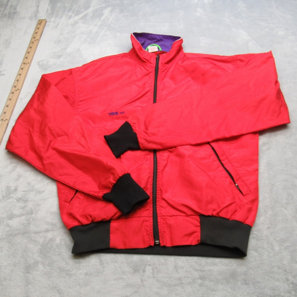 Trek USA Jacket Men Small Red Pockets Full Zip Light Windbreaker Made In USA VTG